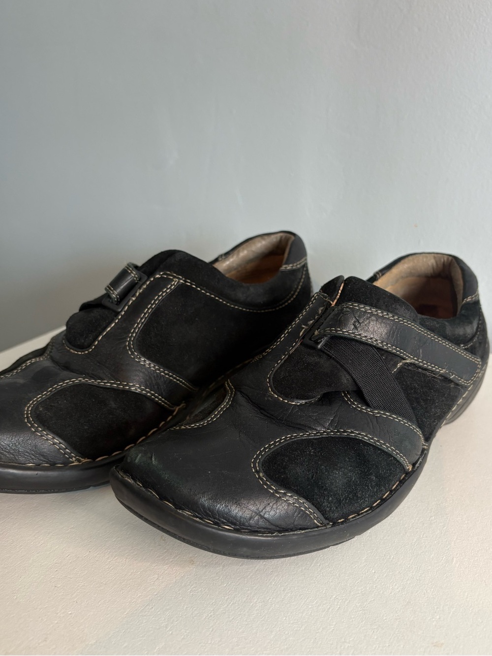 Sofft Black Leather & Suede Hook-and-Loop Ankle Shoes